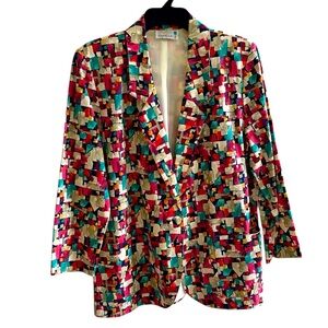 Danielle B jacket Vintage Geometric, one button, long sleeves, partially Lined M